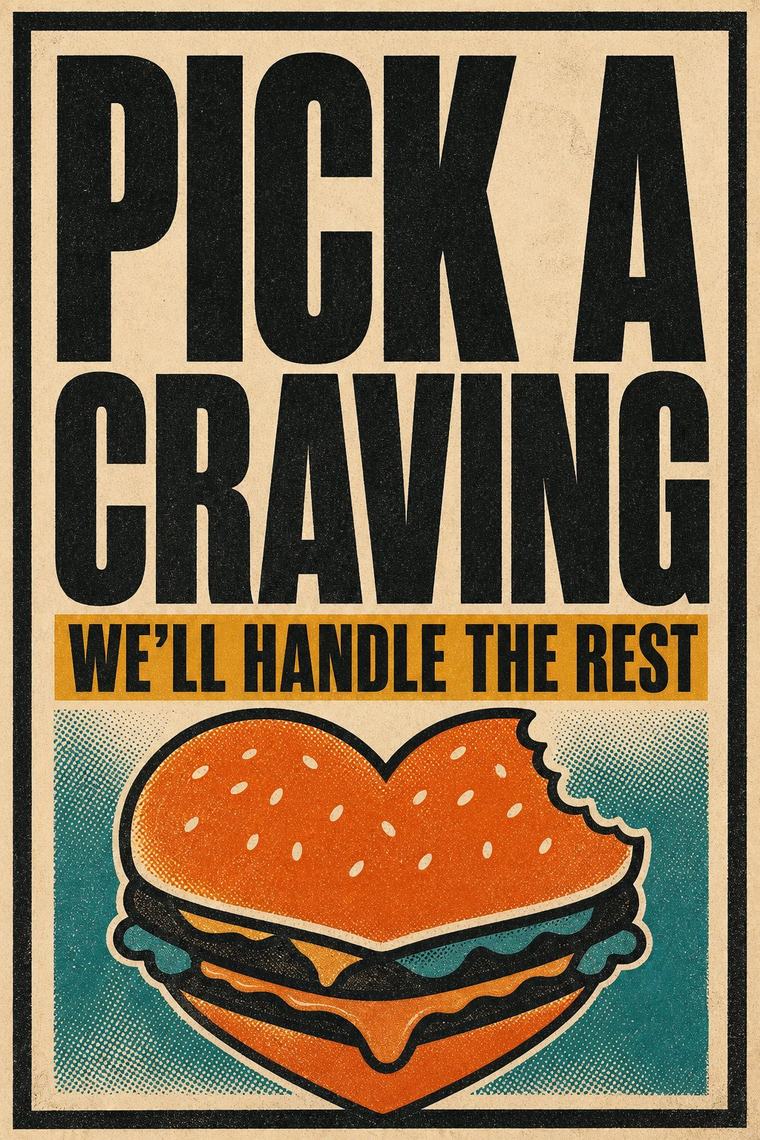 Cream Love Bites poster reading EAT above the Urdu line achha khana achhi zindagi, meaning good food good life